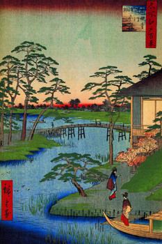 Utagawa Hiroshige Mokuboji Temple Japanese Art Poster Traditional Japanese Wall Decor Hiroshige Woodblock Landscape Artwork Animal Nature Asian Print Decor Cool Huge Large Giant Poster Art 36x54