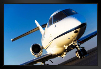 Corporate Jet Airplane Sitting on Runway on Sunny Day Photo Photograph Black Wood Framed Art Poster 20x14