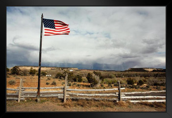 American Flag Flying In Rural Landscape Photo Photograph Patriotic Posters American Flag Poster Of Flags For Wall American Eagle Wall Art Black Wood Framed Art Poster 20x14