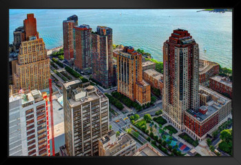 Battery Park City Aerial View Lower Manhattan New York City NYC Photo Art Print Black Wood Framed Poster 20x14