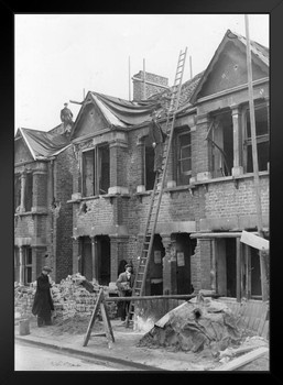 Rebuilding England UK United Kingdom Archival B&W Photo Art Print Black Wood Framed Poster 14x20