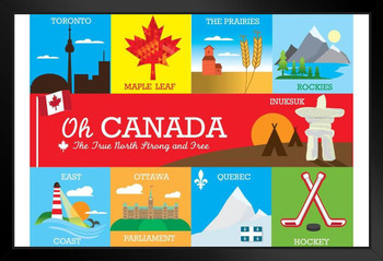 Symbols of Canada Tourist Attractions Famous Sites Art Print Black Wood Framed Poster 20x14