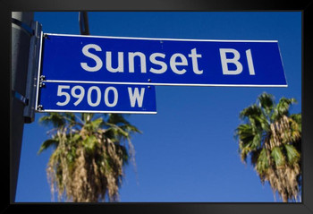 Sunset Boulevard Street Sign Los Angeles California Photo Black Wood Framed Art Poster 20x14