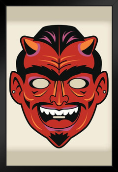 Devil Satan Vintage Mask Costume Cutout Spooky Scary Halloween Decoration Black Wood Framed Art Poster 14x20