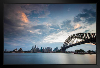 View of Sydney Skyline with Sydney Opera House from Kirribilli Sunset Photo Art Print Black Wood Framed Poster 20x14