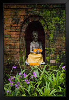 Statue in Temple Garden Courtyard Ubud Bali Indonesia Photo Art Print Black Wood Framed Poster 14x20