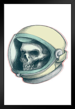 Astronaut Skull Retro Art Print Black Wood Framed Poster 14x20