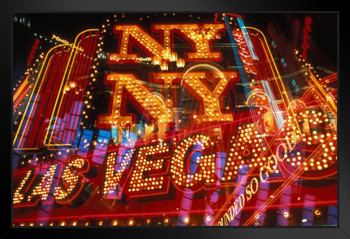 Las Vegas New York New York Illuminated Neon Marque Signage Photo Art Print Black Wood Framed Poster 20x14