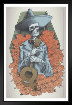 Mariachi Skeleton Black Wood Framed Art Poster 14x20