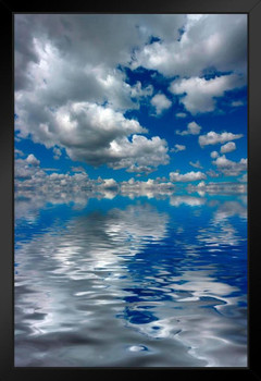 Fluffy Cumulus Clouds Reflecting in Water on Sunny Day Photo Art Print Black Wood Framed Poster 14x20