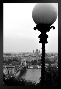 Elevated View of Szchenyi Chain Bridge Over River Danube Budapest Photo Art Print Black Wood Framed Poster 14x20