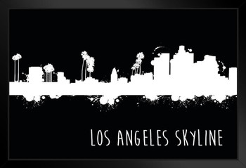 Los Angeles California Skyline Illustration Black and White B&W Black Wood Framed Art Poster 20x14