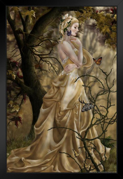 Last Queen Maiden In Forest Poster by Nene Thomas Wilderness Butterflies Fairy Fantasy Black Wood Framed Art Poster 14x20