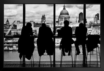 St Pauls Cathedral and London Skyline Through Window Black and White Photo Art Print Black Wood Framed Poster 20x14