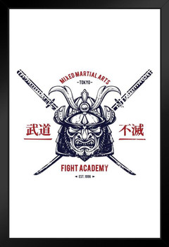 Fight Academy Mixed Martial Arts Samurai Sword And Mask Art Print Black Wood Framed Poster 14x20