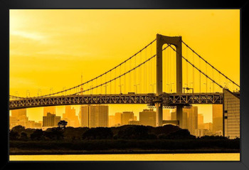 Rainbow Bridge At Sunset Tokyo Bay Japan Photo Art Print Black Wood Framed Poster 20x14