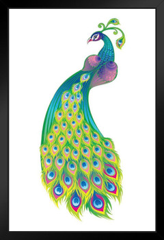 Beautiful Peacock with Feathers Train Peacock Photo Peacock Decor Wall Art Peacock Wall Art Bird Pictures Wall Decor Feather Prints Wall Art Wildlife Bird Prints Black Wood Framed Art Poster 14x20
