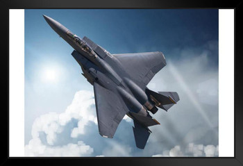 F15 Eagle Tactical Fighter Aircraft in High Attitude Maneuver Photo Art Print Black Wood Framed Poster 20x14