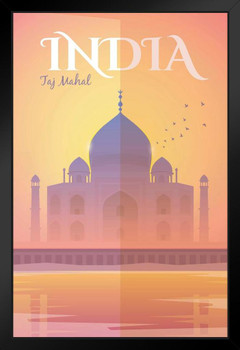 Taj Mahal India Vintage Tourism Travel Black Wood Framed Poster 14x20