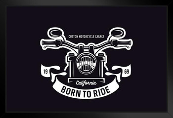 Born To Ride Vintage Motorcycle Custom Chopper Biker Graphic Print Black Wood Framed Art Poster 20x14