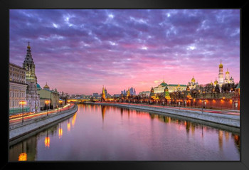 Moscow Russia Kremlin Sofia Embankment Sunset Photo Black Wood Framed Poster 20x14