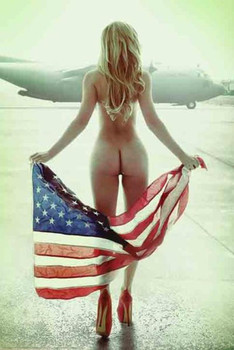 Daveed Benito Flown Flag Sexy Young Blonde Women Perfect Body Airplane Tarmac Poster 24x36 inch