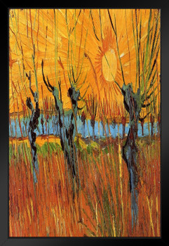 Vincent Van Gogh Willows Sunset Van Gogh Wall Art Impressionist Painting Style Nature Spring Flower Wall Decor Landscape Field Forest Poster Romantic Artwork Black Wood Framed Art Poster 14x20