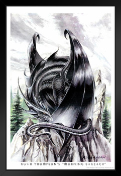 Morning Stretch Dragon Black Wood Framed Art Poster by Ruth Thompson 14x20