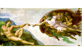 Laminated Michelangelo The Creation Adam Fresco Sistine Chapel Ceiling Realism Romantic Artwork Michelangelo Prints Biblical Drawings Portrait Painting Wall Art Poster Dry Erase Sign 12x18