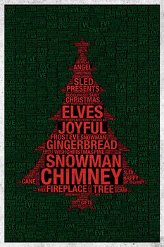 Laminated Words Christmas Black Poster Dry Erase Sign 12x18