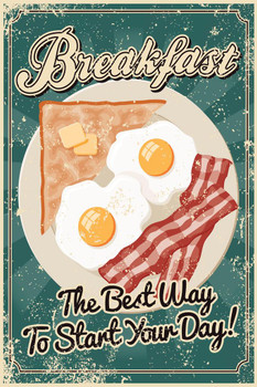 Laminated Breakfast The Best Way to Start the Day Vintage Art Print Poster Dry Erase Sign 12x18