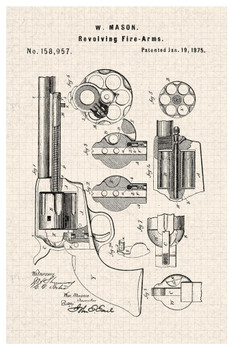 Laminated Revolver Official Gun Patent Diagram Poster Dry Erase Sign 12x18