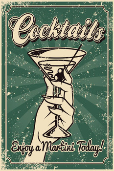 Laminated Cocktails Enjoy a Martini Today Vintage Art Print Poster Dry Erase Sign 12x18