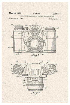 Laminated Sauer Vintage Camera 1962 Official Patent Diagram Poster Dry Erase Sign 12x18