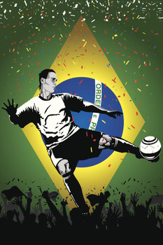 Laminated Brazil Soccer Player Sports Poster Dry Erase Sign 12x18