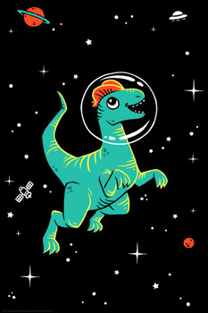 Teal and Orange Dino in Space Dinosaur Poster For Kids Room Space Dinosaur Decor Dinosaur Pictures For Wall Dinosaur Meteor Science Poster Cool Huge Large Giant Poster Art 36x54