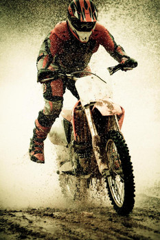 Laminated Dirt Bike Rider Splashing Water Photo Art Print Poster Dry Erase Sign 12x18