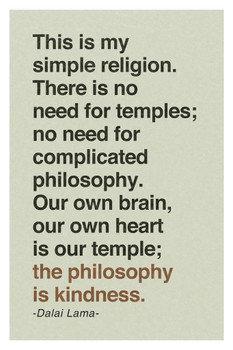 Laminated Dalai Lama This Is My Simple Religion Tan Famous Motivational Inspirational Quote Poster Dry Erase Sign 12x18