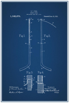 Laminated Hockey Stick 1915 Official Patent Diagram Poster Dry Erase Sign 12x18