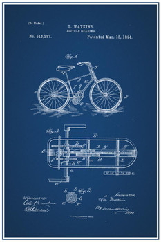 Laminated Bicycle Gearing Official Patent Blueprint Poster Dry Erase Sign 12x18