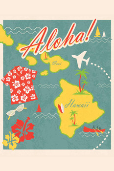 Laminated Aloha Retro Hawaiian Vintage Travel Art Print Poster Dry Erase Sign 12x18
