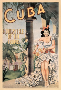 Laminated Cuba Holiday Isle Of The Tropics Vintage Travel Print Dancing Girl Maracas Art Poster Dry Erase Sign 12x18