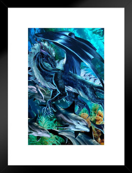 Sea Frolic Dragon With Dolphins by Ruth Thompson Fantasy Poster Under Water Ocean Wildlife Fish Matted Framed Art Wall Decor 20x26