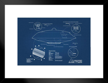 Lost In Space Jupiter 2 Spacecraft Blueprint Matted Framed Wall Art Print 20x26 inch