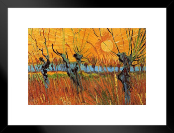 Vincent Van Gogh Willows Sunset Van Gogh Wall Art Impressionist Painting Style Nature Spring Flower Wall Decor Landscape Field Forest Poster Romantic Artwork Matted Framed Art Wall Decor 20x26