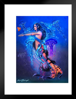 Swimming Lesson by Renee Biertempfel Mermaid Fantasy Art Matted Framed Wall Art Print 20x26 inch