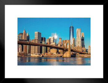 Brooklyn Bridge Manhattan New York City Skyline Photo Matted Framed Art Print Wall Decor 20x26 inch