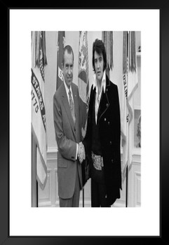 President Richard Nixon Meets the King American Pop Culture History 1970 White House Photo Funny Iconic Image Music Richard Nixon Poster Classic Rock n Roll Matted Framed Art Wall Decor 20x26