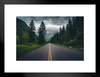 Empty Driving Road Through Mountain Forest Landscape Photo Matted Framed Art Print Wall Decor 26x20 inch