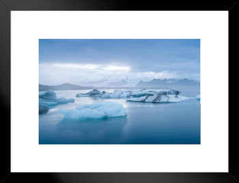 Glacier Lagoon In Jokulsarlon Lake Iceland Sunset Photo Matted Framed Art Print Wall Decor 26x20 inch